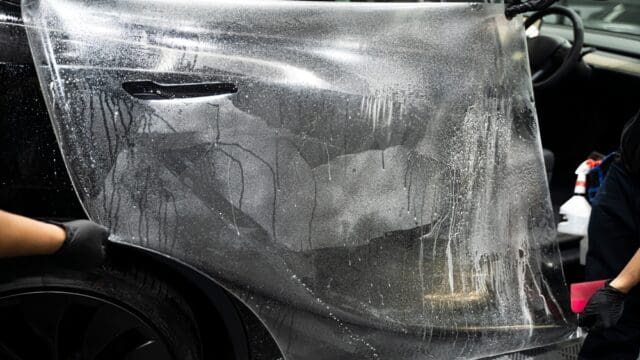Worker,Hands,Installation,On,Luxury,Car.,Pu,Premium,Ppf,Film.